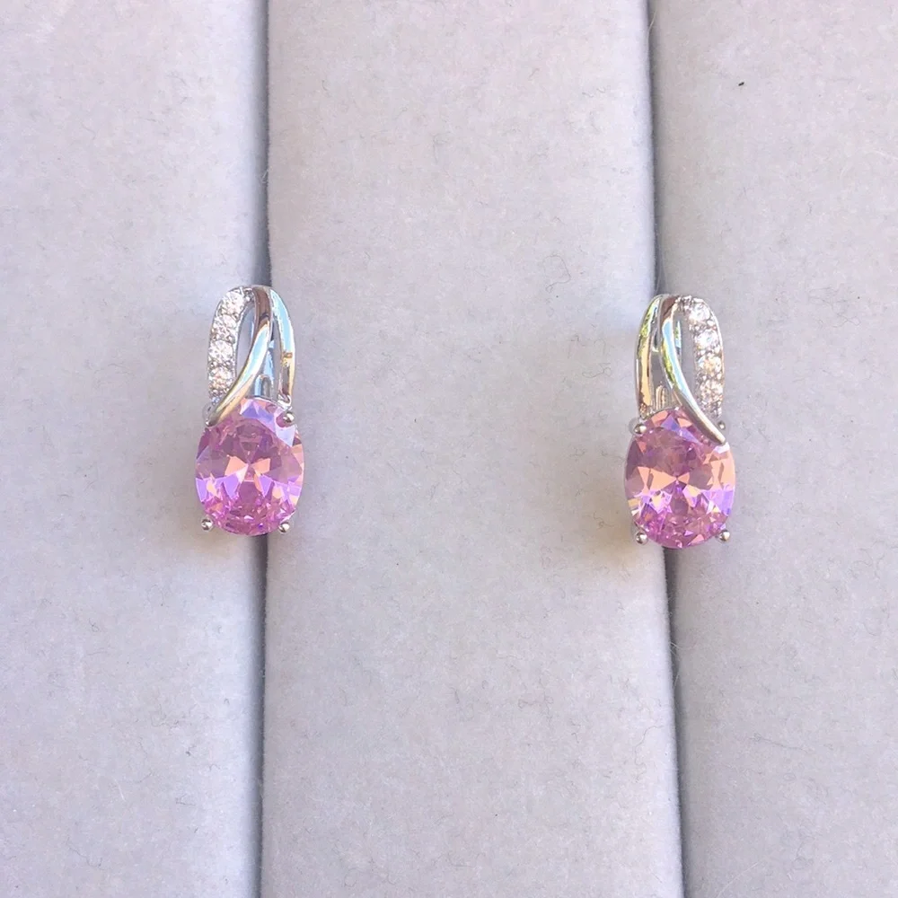 Silver + Pink Cubic Zirconia Crystal Drop Earrings
